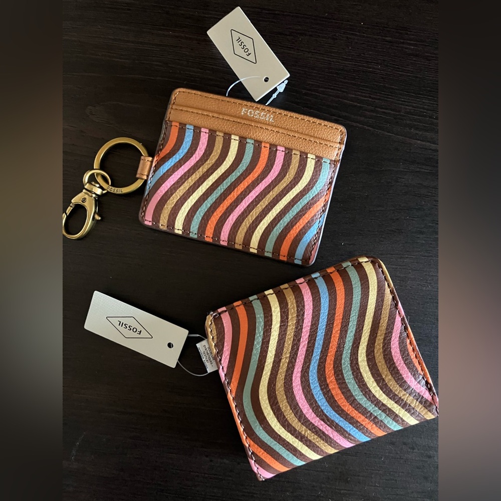 Fossil Brown and Multicolor Wave Wallet Set 🆕 🌈